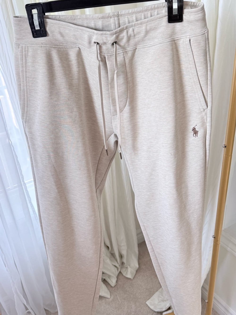 Ralph Lauren beige drawstring sweatpants with navy label